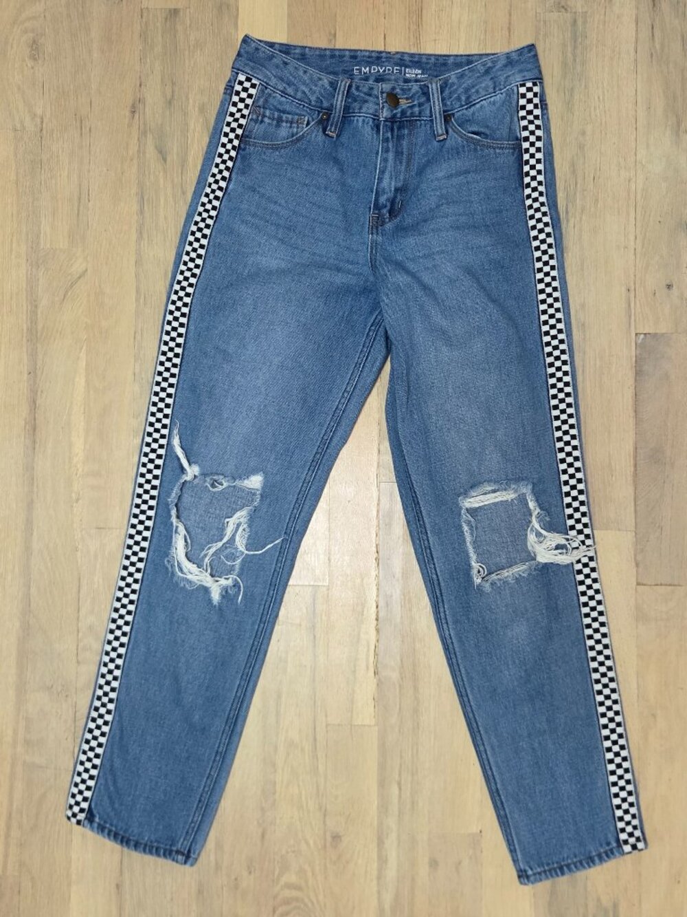 Empyre Eileen Distressed Checkered Stripe Mom Jeans Size 1 Zumiez